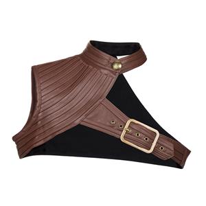 Women's Steampunk Brown High Collar One-shoulder Leather Spiral Stripe Corset Shrug N20796