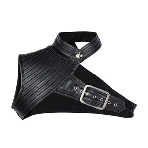 Women's Steampunk Black High Collar One-shoulder Leather Spiral Stripe Corset Shrug N20797