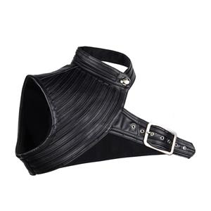 Women's Steampunk Black High Collar One-shoulder Leather Spiral Stripe Corset Shrug N20797