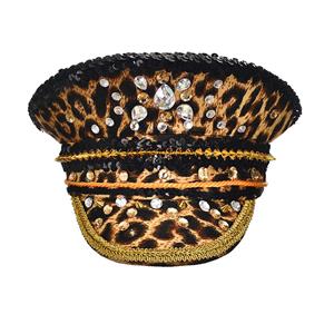 Steampunk Leopard Print Rivets and Gemstones Police Cap Nightclub Cosplay Costume Hat J21541