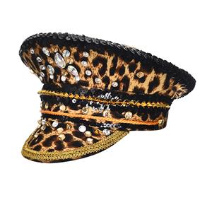 Steampunk Leopard Print Rivets and Gemstones Police Cap Nightclub Cosplay Costume Hat J21541