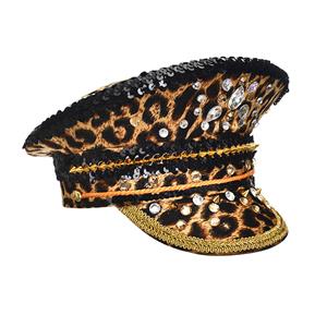 Steampunk Leopard Print Rivets and Gemstones Police Cap Nightclub Cosplay Costume Hat J21541