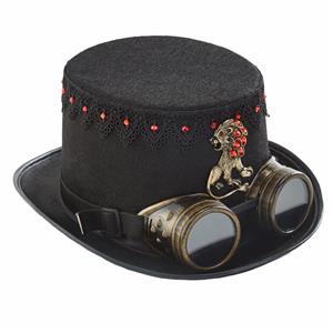 Steampunk Lion and Gear Goggles Masquerade Halloween Costume Top Hat J22783