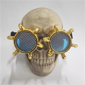 Steampunk Grid Lens Glasses Golden Bull Head Frame Masquerade Party Goggles MS19716