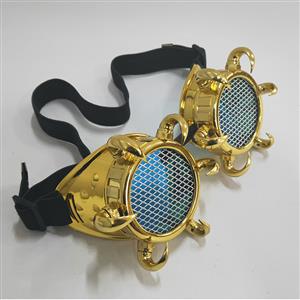 Steampunk Grid Lens Glasses Golden Bull Head Frame Masquerade Party Goggles MS19716