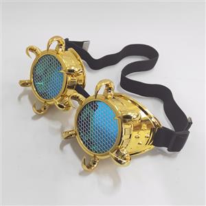 Steampunk Grid Lens Glasses Golden Bull Head Frame Masquerade Party Goggles MS19716