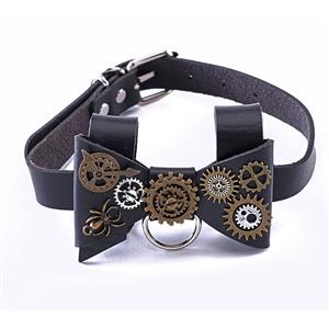 Steampunk Black PU Bow Tie Bowknot Personality Gear Adjustable Necklace Accessories J21212
