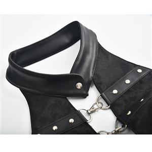 Steampunk Jacquard PU Leather Backless Vest Halter Neck Camis Top Vintage Clothing N20156