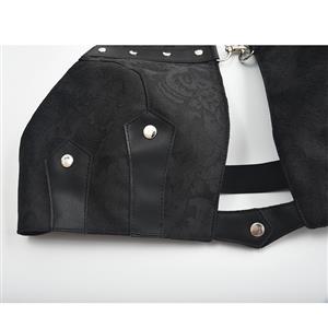 Steampunk Jacquard PU Leather Backless Vest Halter Neck Camis Top Vintage Clothing N20156