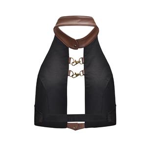 Steampunk Jacquard PU Leather Backless Vest Halter Neck Camis Top Vintage Clothing N20158