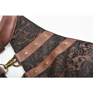 Steampunk Jacquard PU Leather Backless Vest Halter Neck Camis Top Vintage Clothing N20158