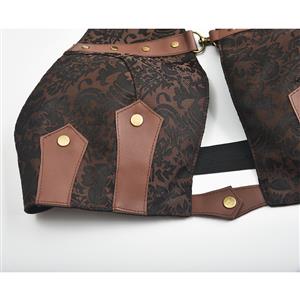 Steampunk Jacquard PU Leather Backless Vest Halter Neck Camis Top Vintage Clothing N20158