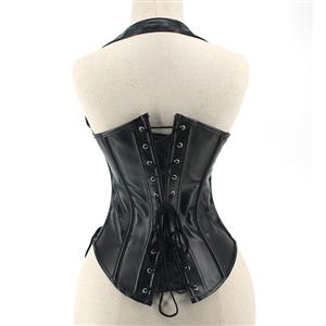 Steampunk Black 10 Plastic Boned Hanging Neck Waist Cincher Underbust Corset N21764