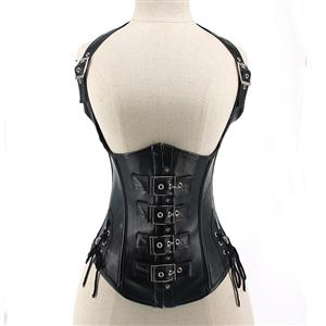 Steampunk Black 10 Plastic Boned Hanging Neck Waist Cincher Underbust Corset N21764