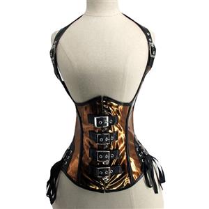 Steampunk PU Leather Plastic Bones Buckles Halter Neck Waist Cincher Underbust Corset N21765