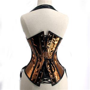 Steampunk PU Leather Plastic Bones Buckles Halter Neck Waist Cincher Underbust Corset N21765