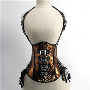 Steampunk PU Leather Plastic Bones Buckles Halter Neck Waist Cincher Underbust Corset N21765