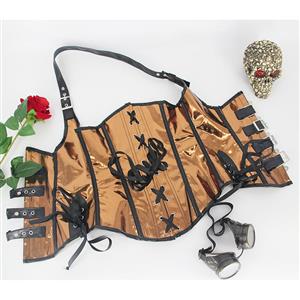 Steampunk PU Leather Plastic Bones Buckles Halter Neck Waist Cincher Underbust Corset N21765