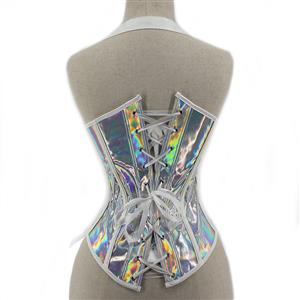 Steampunk Sliver 10 Plastic Boned Hanging Neck Waist Cincher Underbust Corset N21766