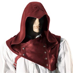 Steampunk PU Hoods Assassin Medieval Knight Cowl Renaissance Cosplay Costume Cloak N19972