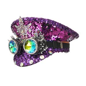 Fashion Purple Rivets and Sequins Nightclub Masquerade Cosplay Halloween Costume Top Hat J22562