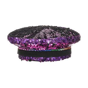 Fashion Purple Rivets and Sequins Nightclub Masquerade Cosplay Halloween Costume Top Hat J22562