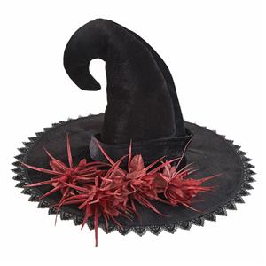 Black Lace Steampunk Red Flower Wizard Cosplay Halloween Costume Hat J22800