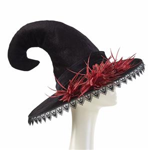 Black Lace Steampunk Red Flower Wizard Cosplay Halloween Costume Hat J22800