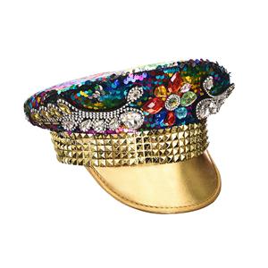 Steampunk Rhinestones and Sequins Army Service Cap Masquerade Cosplay Costume Top Hat J21536