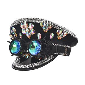 Steampunk Rivets and Rhinestones Police Cap with Goggles Nightclub Cosplay Costume Hat J21621