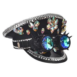 Steampunk Rivets and Rhinestones Police Cap with Goggles Nightclub Cosplay Costume Hat J21621