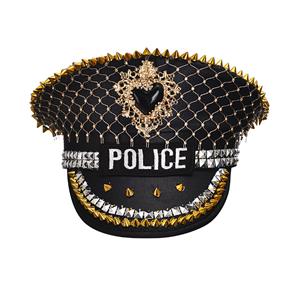 Steampunk Rivets and Rhinestones Police Cap Nightclub Masquerade Cosplay Costume Hat J21539