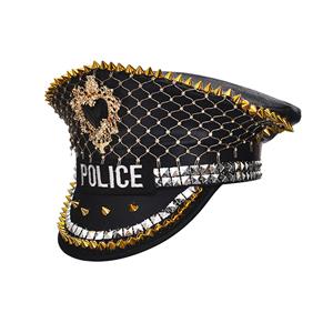 Steampunk Rivets and Rhinestones Police Cap Nightclub Masquerade Cosplay Costume Hat J21539