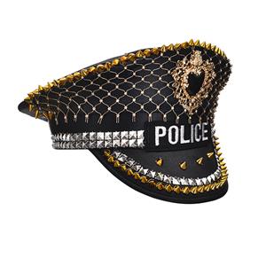 Steampunk Rivets and Rhinestones Police Cap Nightclub Masquerade Cosplay Costume Hat J21539