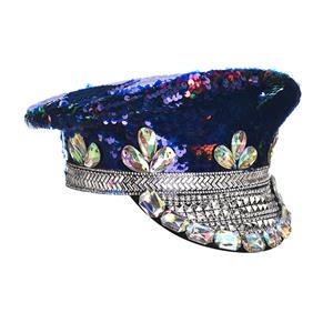 Steampunk Rivets and Rhinestones Police Cap Nightclub Masquerade Cosplay Costume Hat J21540