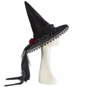 Black Lace Steampunk Rose Ribbon Wizard Cosplay Halloween Costume Hat J22801