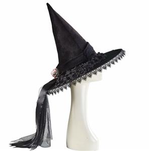 Black Steampunk Skull Head Rose Ribbon Wizard Cosplay Halloween Costume Hat J22802