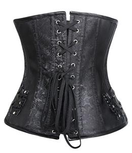 Punk Black Steel Bone Leather Weave Underbust Corset&Pant Set N12768