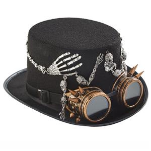 Steampunk Skull Head Skull Hand and Goggles Masquerade Halloween Costume Top Hat J22792