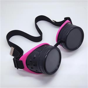 Steampunk Style Black Lens Frame Pink Rubber Sleeve Adjustable Belt Glasses Goggles MS19708