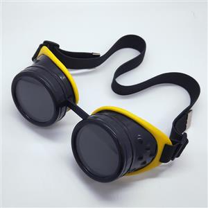 Steampunk Style Black Lens Frame Yellow Rubber Sleeve Adjustable Belt Glasses Goggles MS19709