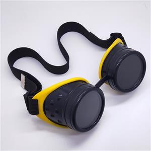 Steampunk Style Black Lens Frame Yellow Rubber Sleeve Adjustable Belt Glasses Goggles MS19709