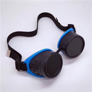 Steampunk Style Black Lens Frame Blue Rubber Sleeve Adjustable Belt Glasses Goggles MS19712