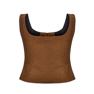 Steampunk Style Brown PU Leather Lace-up Vest Scoop Neck Sleeveless Blouse Tops N20606
