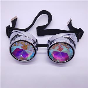 Steampunk Kaleidoscope Glasses Bright-silver Removable Frame Masquerade Party Goggles MS19793