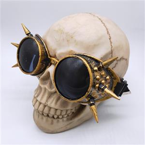 Steampunk Brass Frame One-piece Glasses Masquerade Party Rivet Goggles MS19773