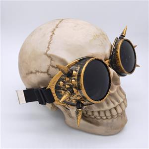 Steampunk Brass Frame One-piece Glasses Masquerade Party Rivet Goggles MS19773