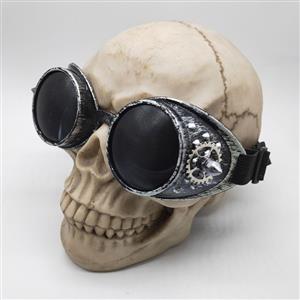 Steampunk Ancient-silver Frame One-piece Glasses Masquerade Party Rivet Gear Goggles MS19775