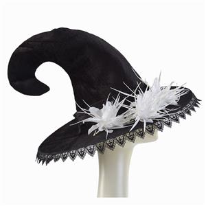 Black Lace Steampunk White Flower Wizard Cosplay Halloween Costume Hat J22799