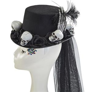 Steampunk White Skull Head and Black Rose Halloween Costume Top Hat J22863